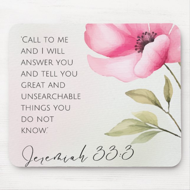 Jeremiah 33:3 Pink Rose Heart Mouse Pad  (Front)