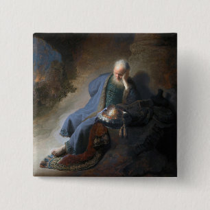 Jeremiah Lamenting on Fall of Jerusalem, Rembrandt 15 Cm Square Badge