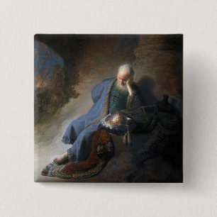Jeremiah Lamenting on Fall of Jerusalem, Rembrandt 15 Cm Square Badge