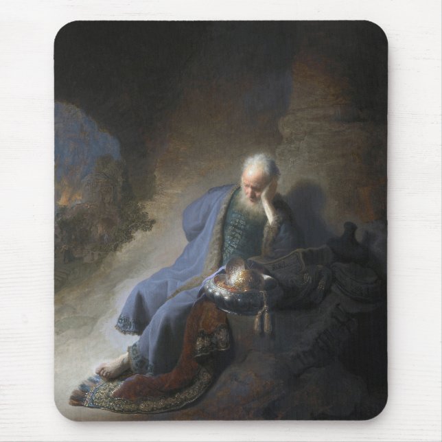 Jeremiah Lamenting on Fall of Jerusalem, Rembrandt Mouse Pad (Front)