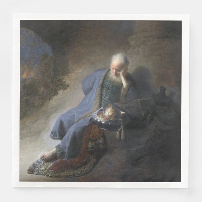 Jeremiah Lamenting on Fall of Jerusalem, Rembrandt Napkin (Front)