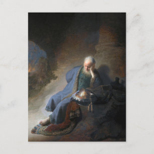 Jeremiah Lamenting on Fall of Jerusalem, Rembrandt Postcard