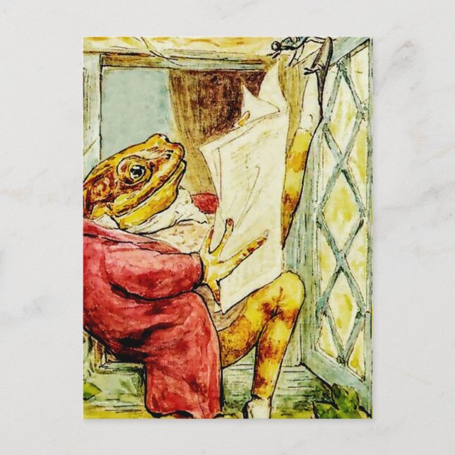“Jeremy Fisher Reads the News” by Beatrix Potter Postcard (Front)