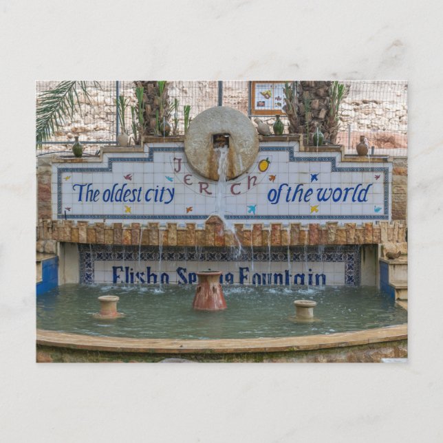 Jericho Elisha Spring fountain view postcard (Front)