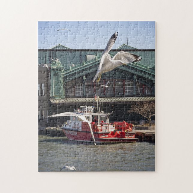 Jersey City Fireboat with Sea Gulls Jigsaw Puzzle (Vertical)