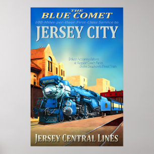 Jersey City New Jersey Central Railroad Blue Comet Poster