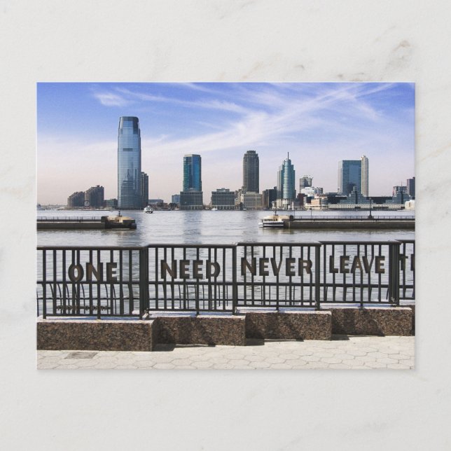 Jersey City Skyline One Need Never Leave Postcard (Front)