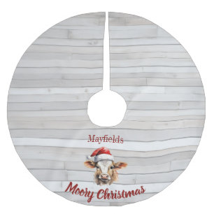 Jersey Cow Barn Wood "Moory Christmas" Brushed Polyester Tree Skirt