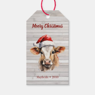 Jersey Cow, Barn Wood, "Moory Christmas" Gift Tags