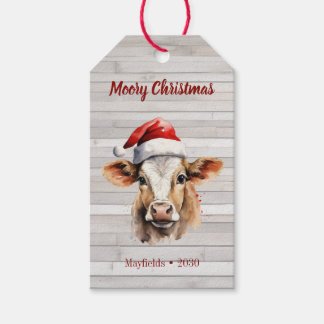 Jersey Cow, Barn Wood, "Moory Christmas" Gift Tags