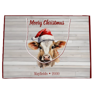 Jersey Cow Barn Wood "Moory Christmas" Large Gift Bag