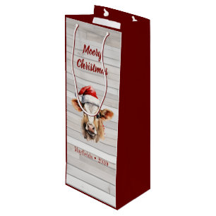 Jersey Cow, Barn Wood "Moory Christmas" Wine Gift Bag