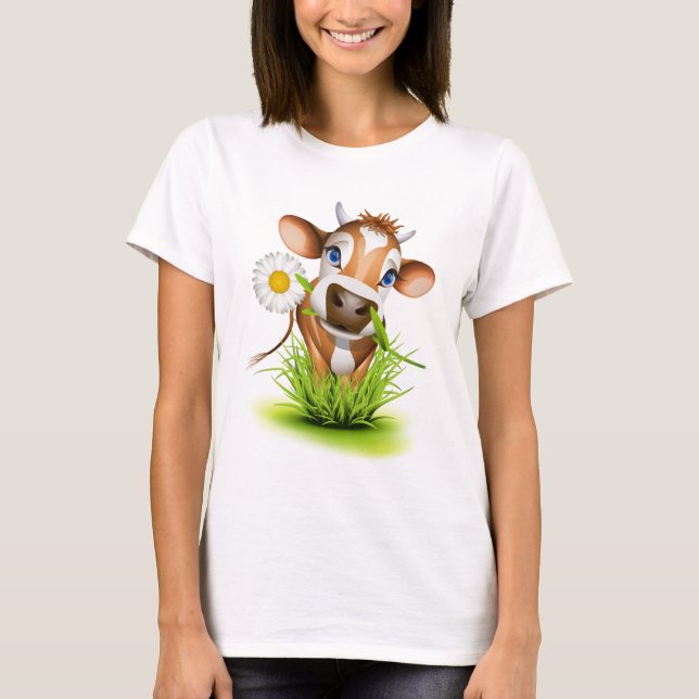 Jersey cow in grass T-Shirt (Front)