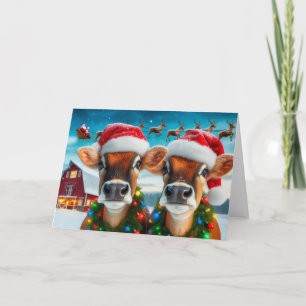 Jersey Cows Ready for Santa Card