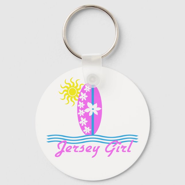 Jersey Girl baby Bodysuit Pink Surfboard W/Sun Key Ring (Front)