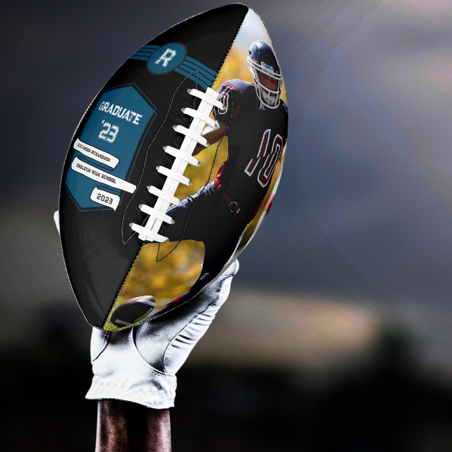 Jersey Number | Blue Graduation Monogram Football (Creator Uploaded)