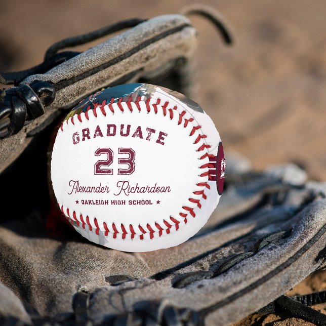 Jersey Number | Burgundy Red Graduation Monogram Baseball (Creator Uploaded)