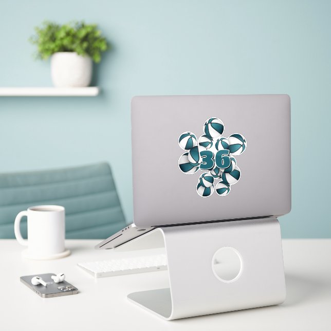 jersey number cluster of teal white basketballs (Laptop On Desk)