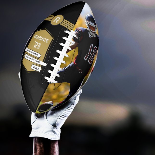 Jersey Number | Gold Graduation Monogram Football (Creator Uploaded)