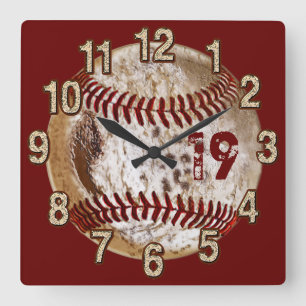 Jersey Number Grunge Baseball Clocks
