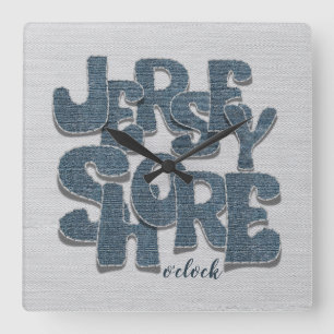 Jersey Shore Denim Letter Square Wall Clock