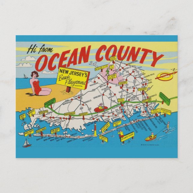Jersey Shore Illustrated Map Postcard (Front)