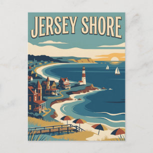 Jersey Shore New Jersey Lighthouse Vintage Poster Postcard