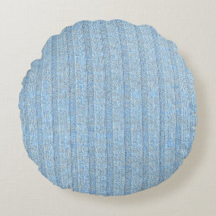 Jersey Stripe Knit Pattern in Baby Blue Round Cushion