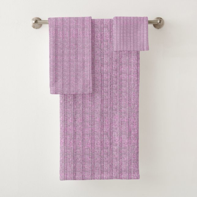 Jersey Stripe Knit Pattern in Powder Pink Bath Towel Set (Insitu)