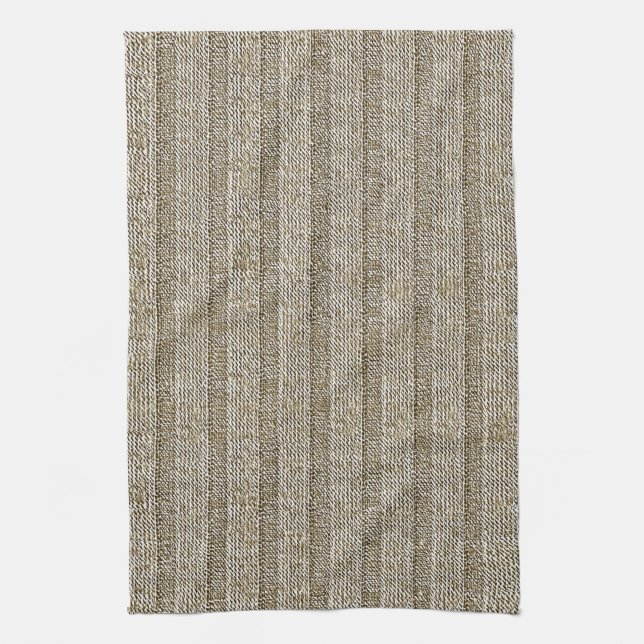 Jersey Stripe Knit Pattern in Soft Beige Tea Towel (Vertical)