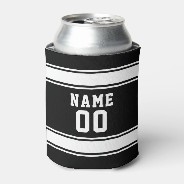 Jersey Style Custom Name and Number Black Can Cooler (Can Front)