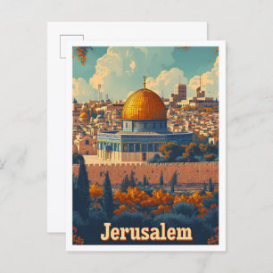 Jerusalem Artistic Travel Illustration Postcard