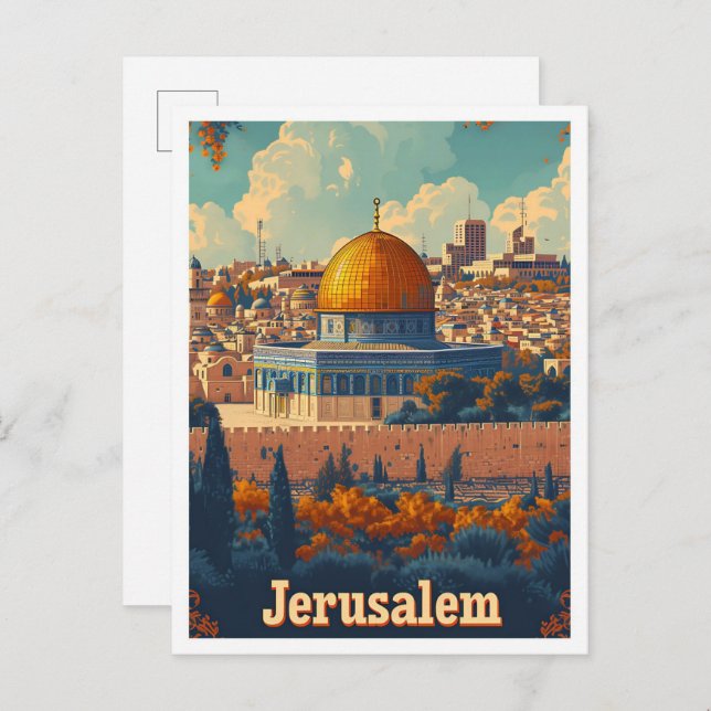 Jerusalem Artistic Travel Illustration Postcard (Front/Back)