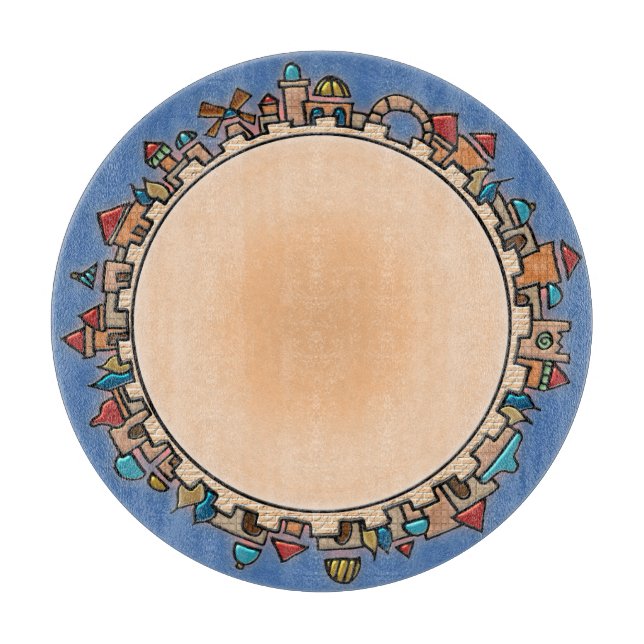 Jerusalem At Last Judaica Glass Serving and Cutting Board (Front)