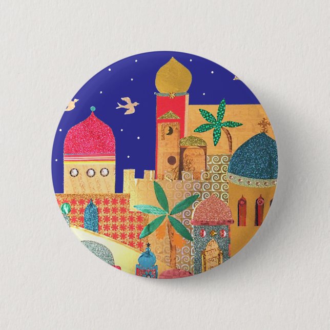 Jerusalem City Colourful Art 6 Cm Round Badge (Front)