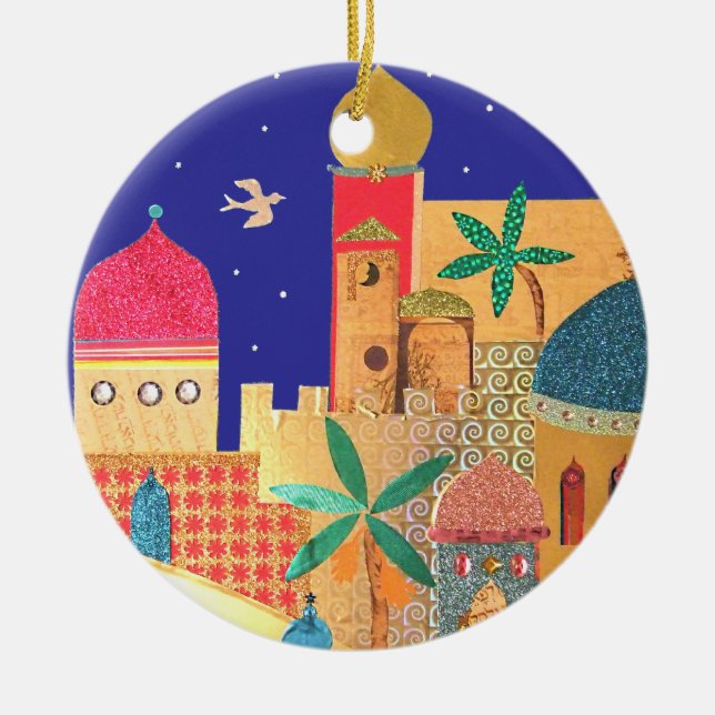 Jerusalem City Colourful Art Ceramic Tree Decoration (Front)