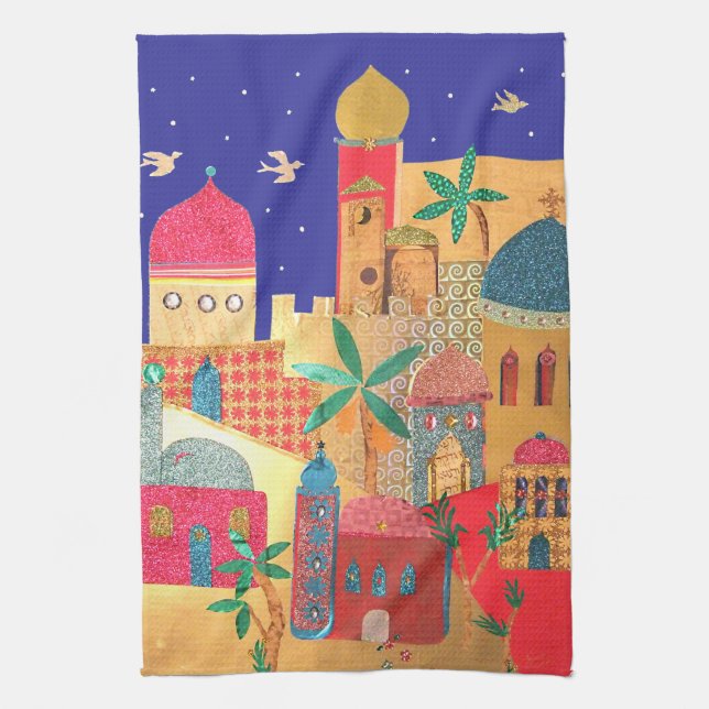 Jerusalem City Colourful Art Tea Towel (Vertical)