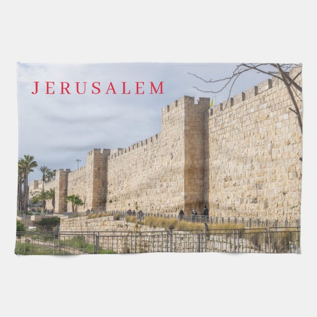 Jerusalem City Walls view tea towel (Horizontal)