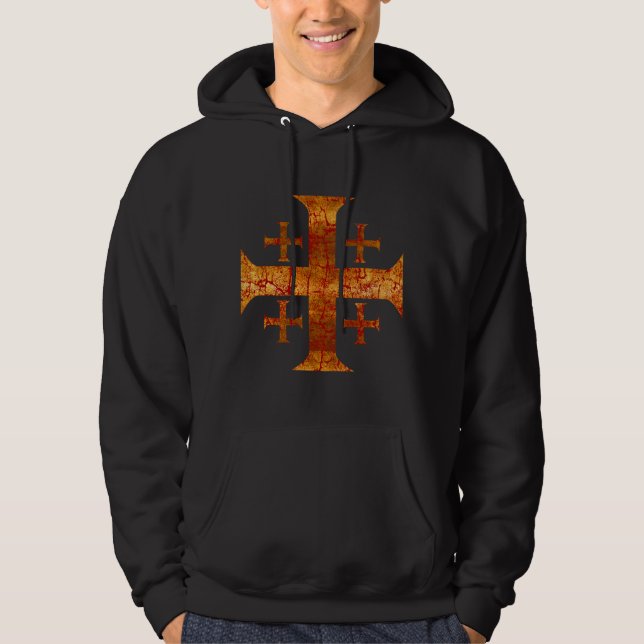 Jerusalem Cross, Distressed Hoodie (Front)