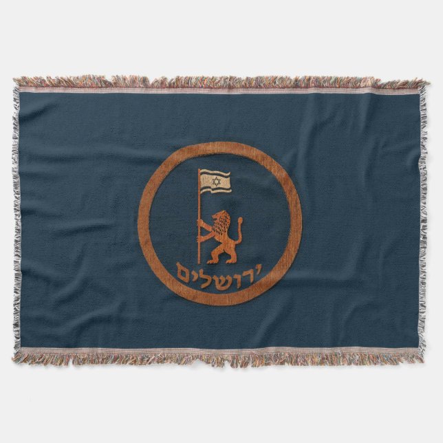 Jerusalem Day Lion With Flag Throw Blanket (Front)