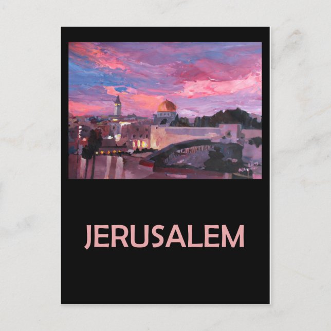Jerusalem Israel Retro Travel Poster Postcard (Front)
