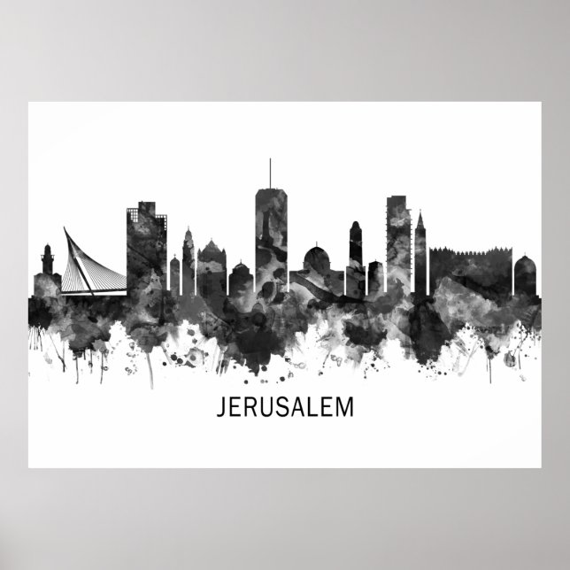 Jerusalem Israel Skyline BW Poster (Front)