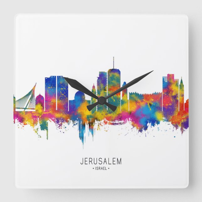 Jerusalem Israel Skyline Square Wall Clock (Front)