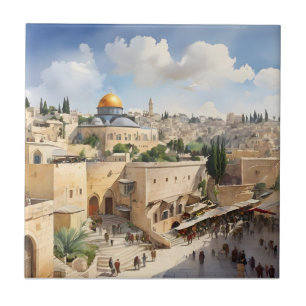 Jerusalem Israel watercolor art Ceramic Tile