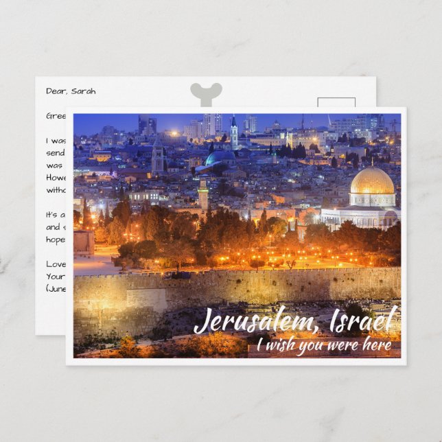 Jerusalem Israel with Dome of the Rock at Night Postcard (Front/Back)