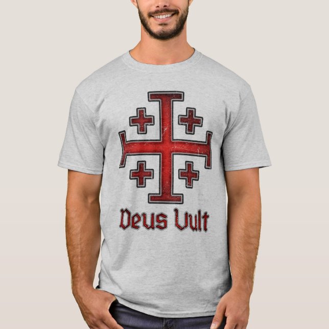Jerusalem Knight Templar Crusader Cross Christian T-Shirt (Front)