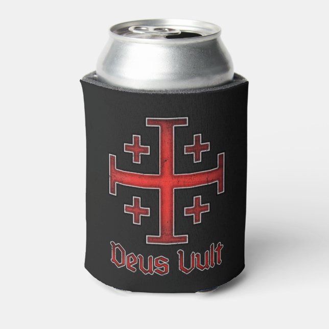 Jerusalem Knight Templar Crusader Cross Deus Vult Can Cooler (Can Back)
