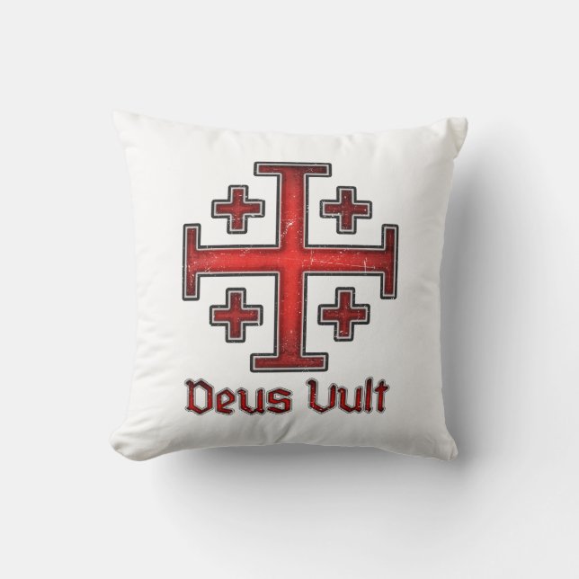 Jerusalem Knight Templar Crusader Cross Deus Vult Cushion (Front)