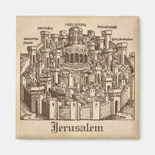 Jerusalem, Mediaeval Woodcut Magnet