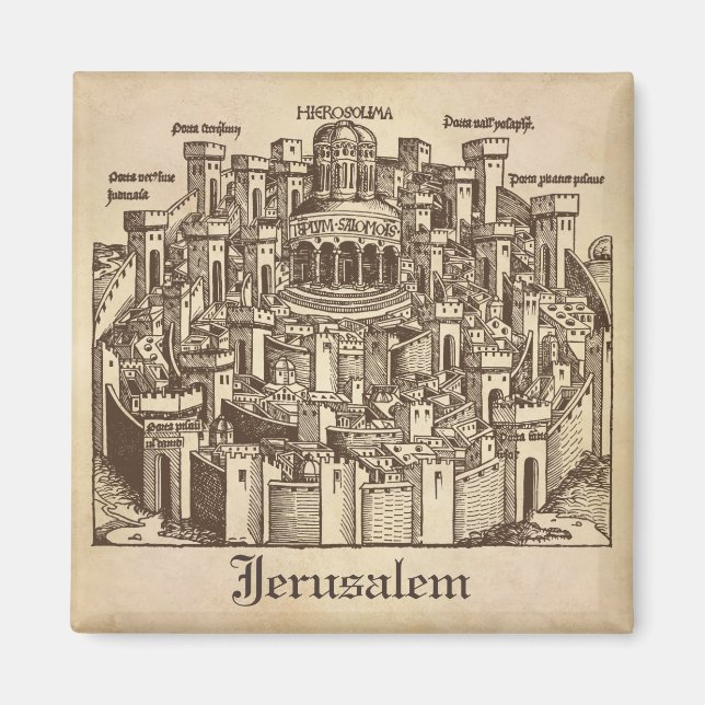 Jerusalem, Mediaeval Woodcut Magnet (Front)